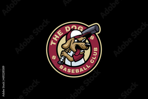 Puppy dog baseball with circle badge mascot logo for baseball or softball team sport