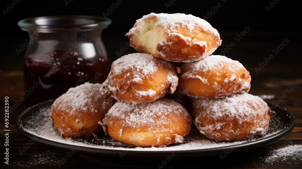 Classic greasy and indulgent deep-fried doughnuts with a sweet glaze or powdered sugar