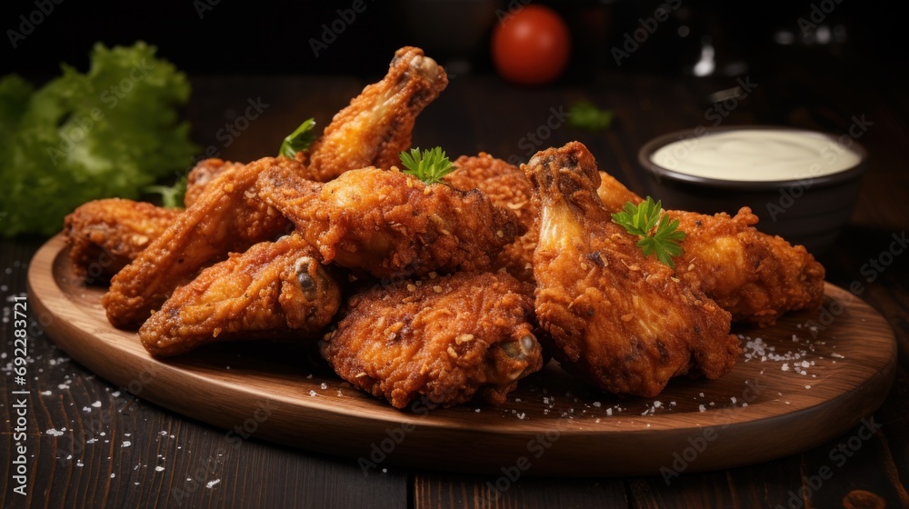 Greasy and delicious deep-fried chicken wings with a crispy coating and savory seasoning Greasy and delicious deep-fried chicken wings with a crispy coating and savory seasoning