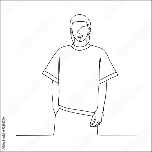 vector image of a man standing while hiding his palms in his pockets