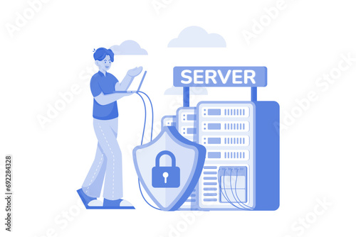 Server Data Security Illustration concept on white background