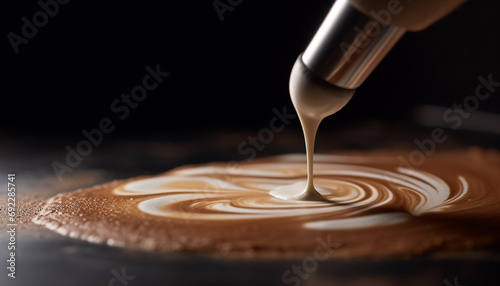 Melting chocolate drops on a hot latte, a gourmet dessert generated by AI