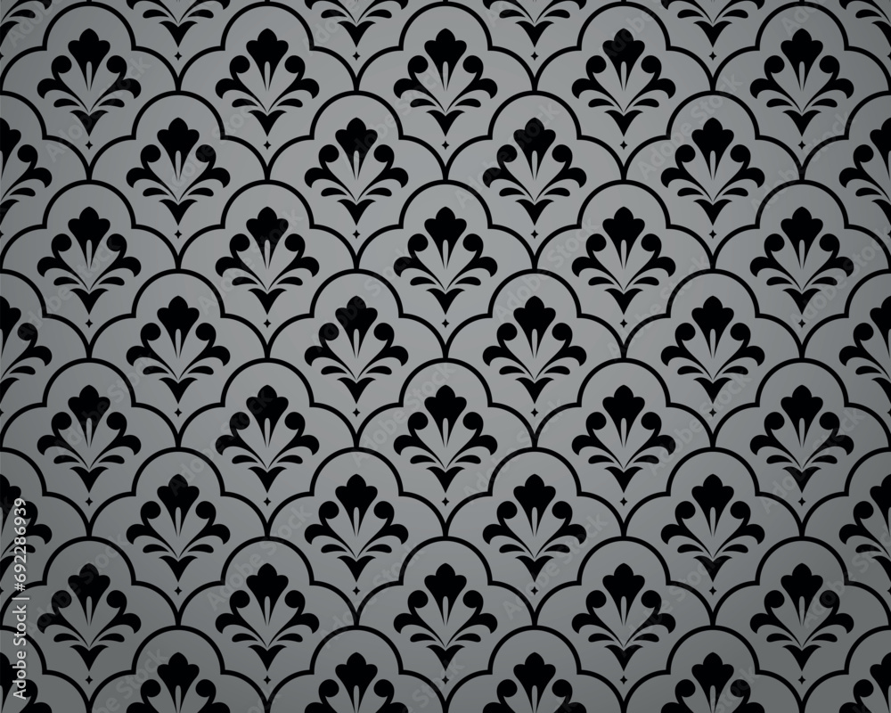 Obraz premium Flower geometric pattern. Seamless vector background. Gray and black ornament