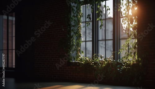 Sunlit window frames modern architecture against green nature outdoors generated by AI