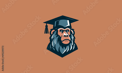 head baboon wearing graduate hat vector logo design