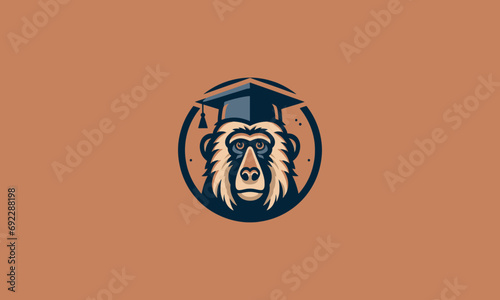 head baboon wearing graduate hat vector logo design