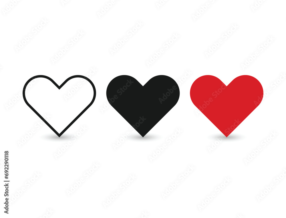 Collection of Love Heart Symbol Icons . Love Illustration Set with Solid and Outline Vector Hearts