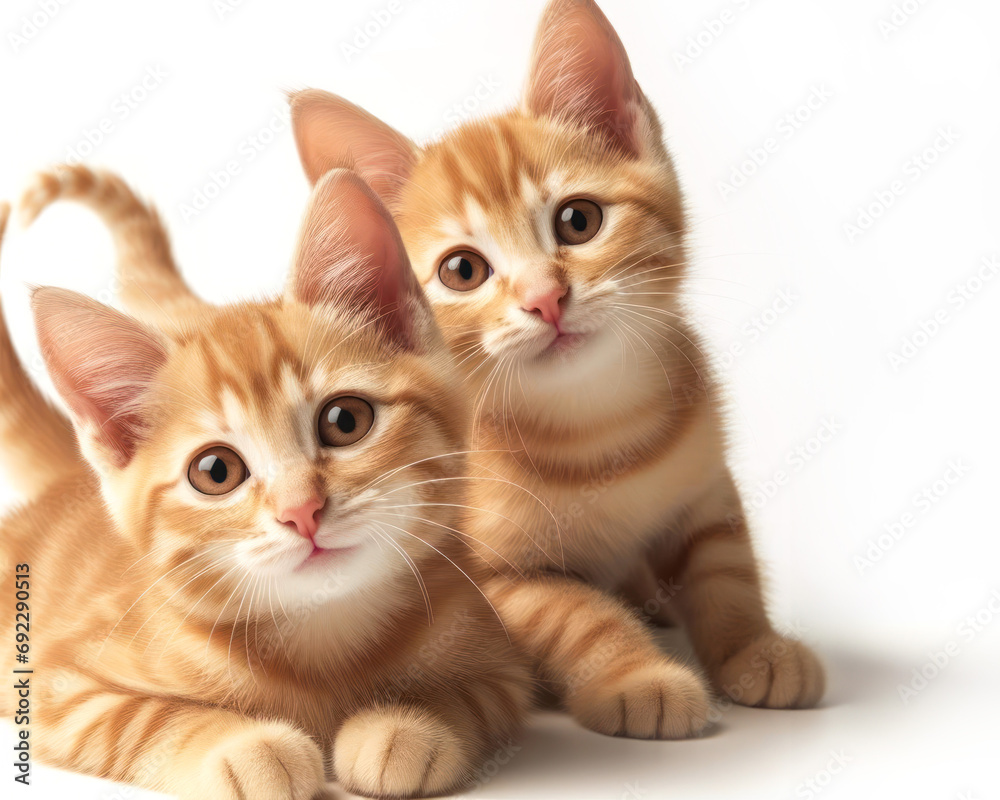 cute and adorable young orange kittens on white