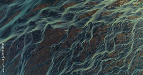 Aerial Close-up Detailed Of Kálfafell River Braids Of Iceland. photo