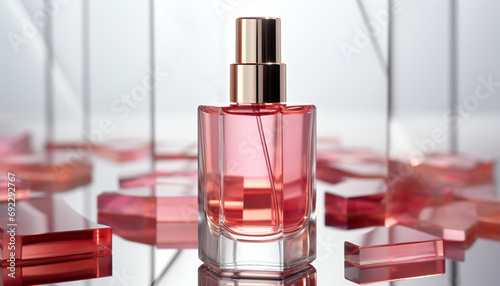Elegant glass bottle holds luxurious beauty perfume generated by AI
