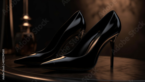 Modern women luxury shoe, elegant stiletto with shiny patent leather generated by AI