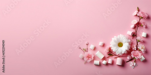 Pink flowers on a pink background, generative ai