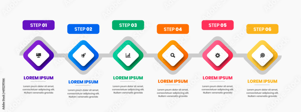 Vector Business Infographic Template with Rhombus Label, Icon and 6 Steps. Suitable for Process Diagram, Presentations, Workflow Layout, Banner, Flow Chart, Infographic. Vector Business Infographic Template with Rhombus Label, Icon and 6 Steps. Suitable for Process Diagram, Presentations, Workflow Layout, Banner, Flow Chart, Infographic.