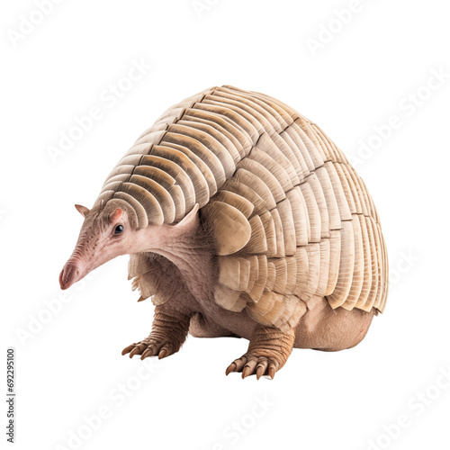 The image shows an armadillo isolated on a black background  prominently displaying its unique leathery armored shell and long snout.