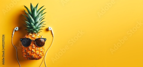 Summer photo of pineapple and yellow background of free space for your text.generative ai