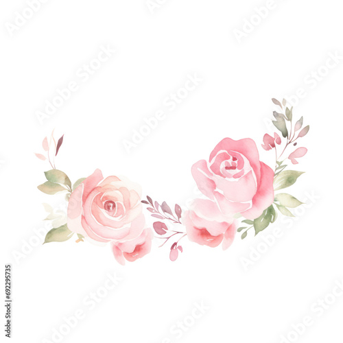 Watercolor illustration of flower border for composition, Rose flower isolated on white background.