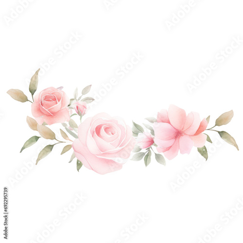 Watercolor illustration of flower border for composition, Rose flower isolated on white background.