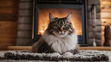 Majestic Maine Coon by Warm Fireplace