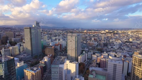 Panning shot of downtown Sendai in Japan