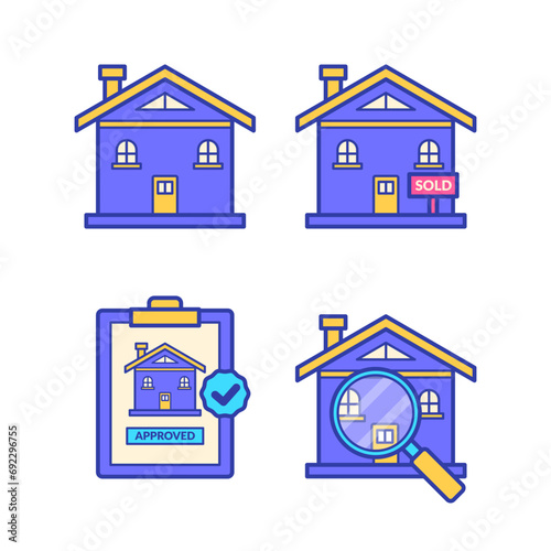 House vector flat illustration, Hous with sold sign, mortgage, house loan and house inspection