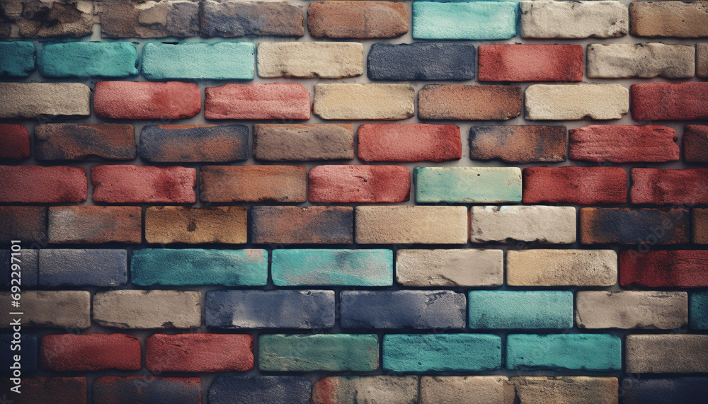 Obraz premium Weathered brick wall with abstract textured pattern and rusty colors generated by AI