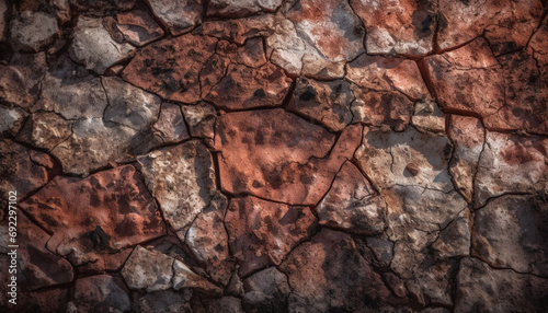Rough, weathered brick wall with abstract pattern and stained texture generated by AI