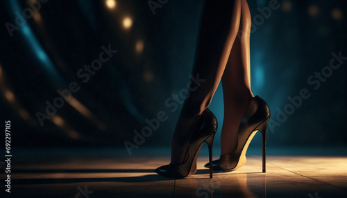 Shiny high heels elevate elegance and sensuality in fashion model generated by AI