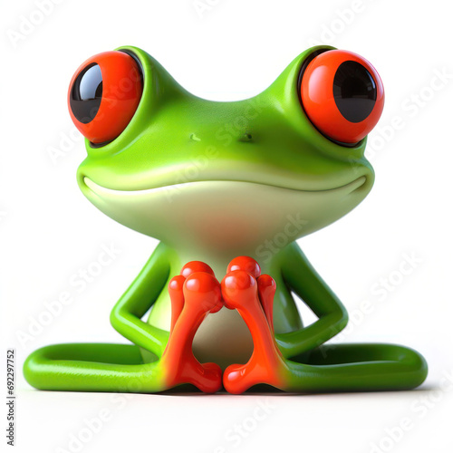 great 3d illustration of a funny red eyed tree frog meditating