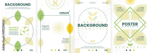 Abstract Nature Geometric Background Leaf Plant. Set of 4 modern simple background vector illustration flat style. Suitable for poster, cover, ads, social banner, or flyer