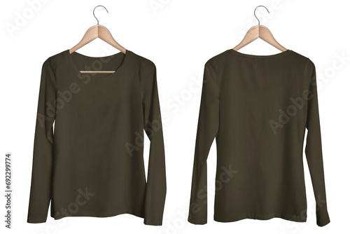 Blank Template Hanging Army Woman Round Neck Long Sleeve T-shirt Mockup © twentysixdepressed
