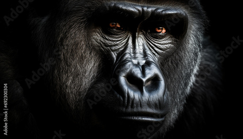 Black primate staring, strength in eyes, in nature wild generated by AI © Jeronimo Ramos