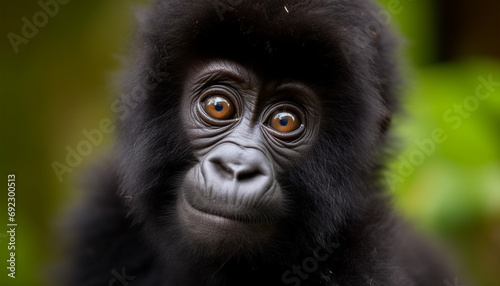 Primate portrait Cute monkey staring, focus on foreground, tropical forest generated by AI © Jeronimo Ramos