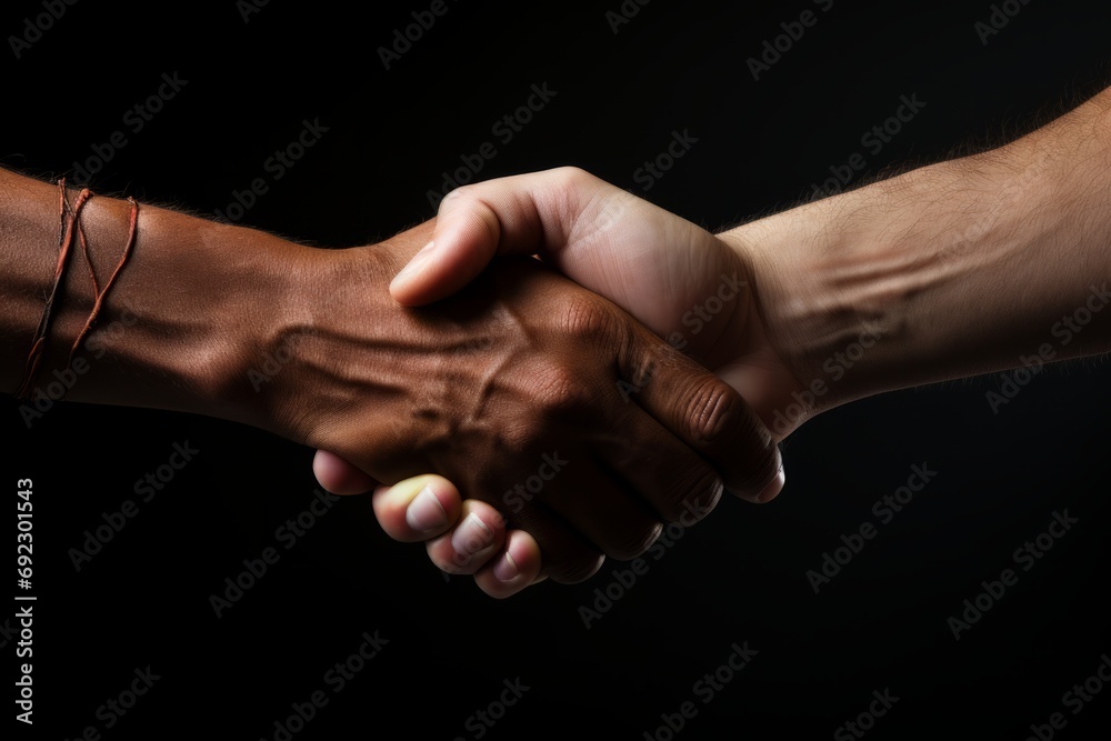 Intercultural Handshake Against Dark Background