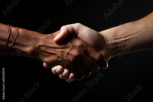 Intercultural Handshake Against Dark Background
