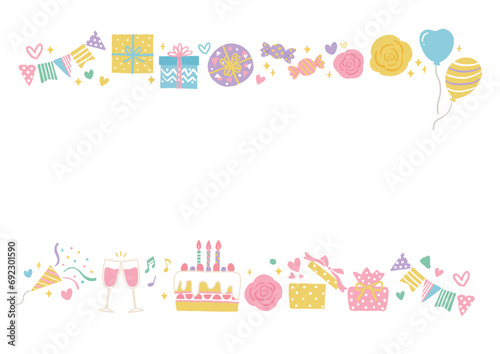 かわいいパーティーグッズのイラストのフレーム　誕生日・記念日・イベント