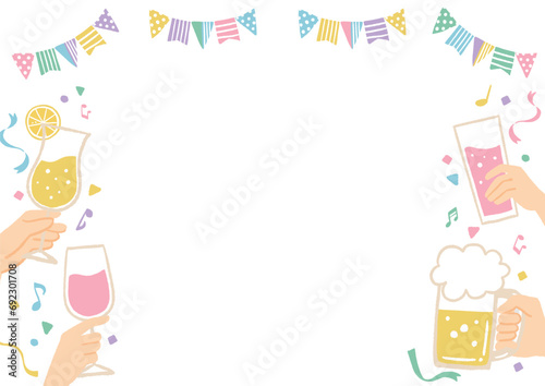 楽しい飲み会のイメージイラストのフレーム　誕生日・記念日・イベント