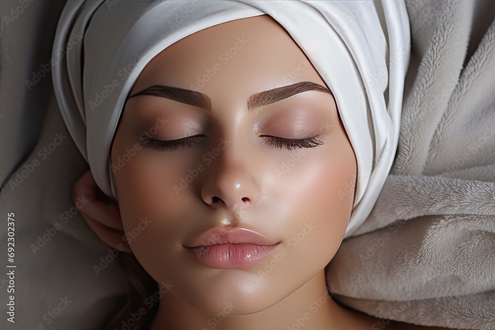A sweet young girl lies on a couch with a mask on her face and rests with her eyes closed in bliss. Generated by AI. A sweet young girl lies on a couch with a mask on her face and rests with her eyes closed in bliss. Generated by AI.