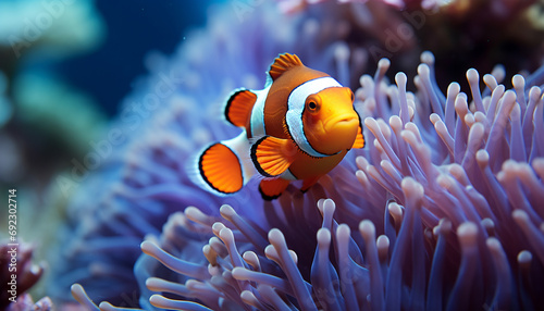 Clown fish swimming in vibrant underwater reef generated by AI