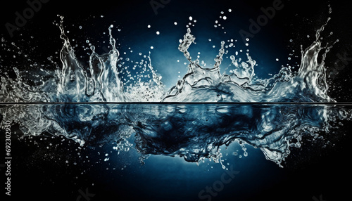 Blue wave of underwater motion, abstract nature liquid backdrop generated by AI