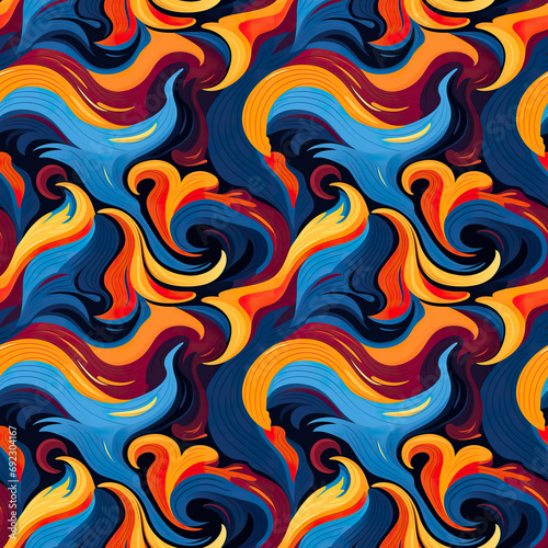 Seamless pattern illustration of swirls and curves design in bold colors. 