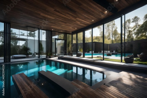 **modern design home with indoor/ outdoor pool. © Mazhar