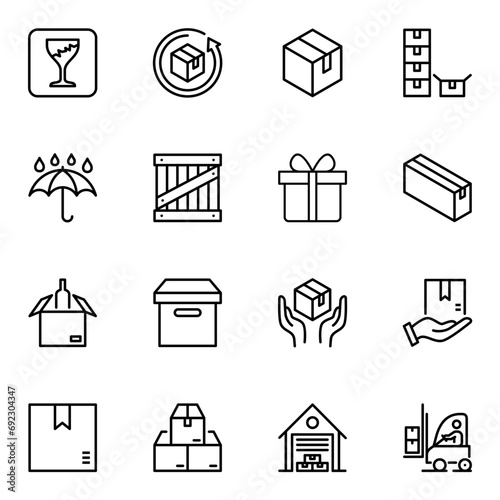 box line icons set. shipment, delivering, logistic, export, warehouse, freight, shipping, storage, stroke, lined, moving, package, packaging, cargo, delivery
