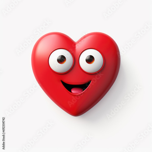 Cartoon smiling red heart emoji isolated on white background