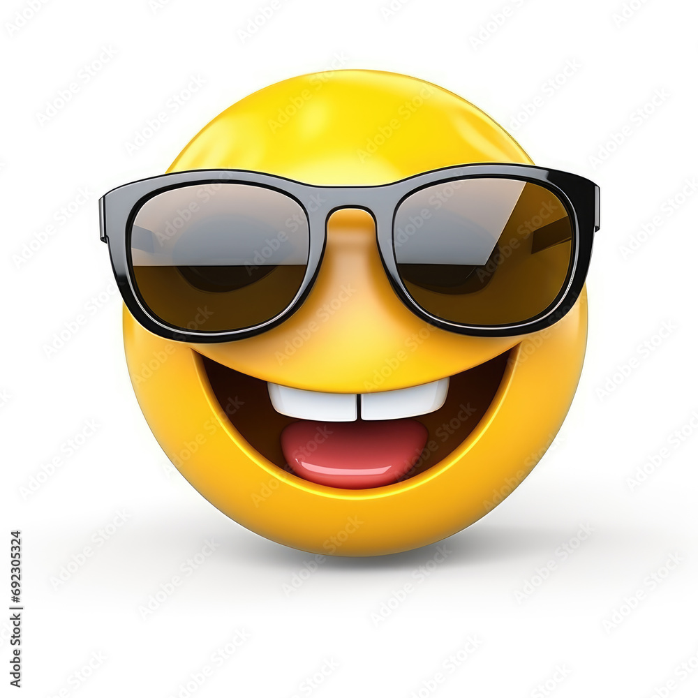 Smiling emoji with sunglasses isolated on white background Smiling emoji with sunglasses isolated on white background