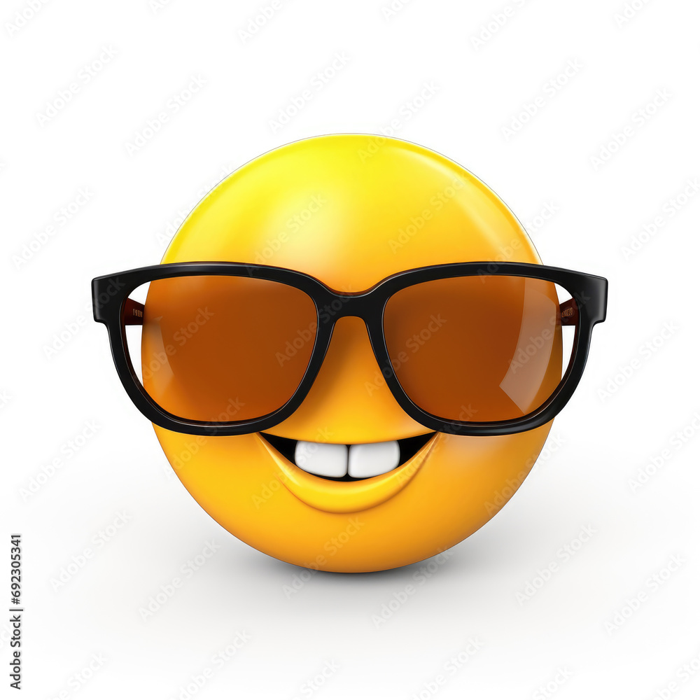 Smiling emoji with sunglasses isolated on white background Smiling emoji with sunglasses isolated on white background