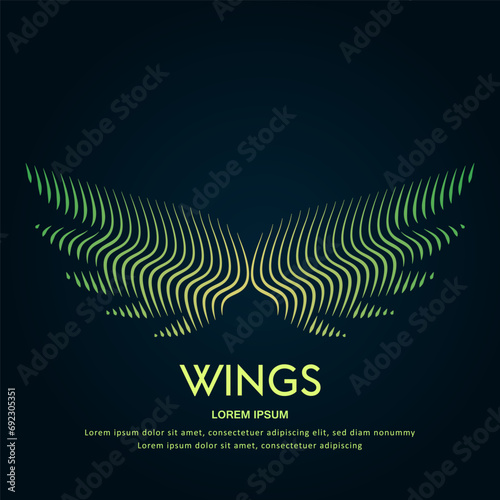 Vector logo wings color silhouette on a dark background. wings shape icon with creative simple line art structure. EPS 10