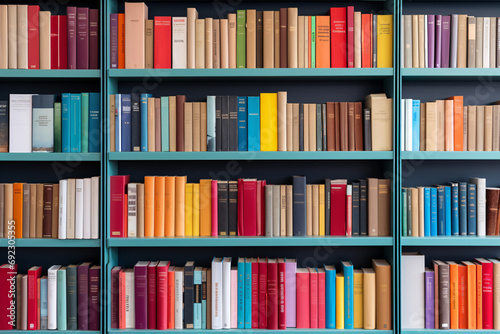 Bookshop shelves filled with colorful books photo