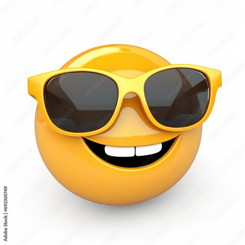 Smiling emoji with sunglasses isolated on white background Smiling emoji with sunglasses isolated on white background