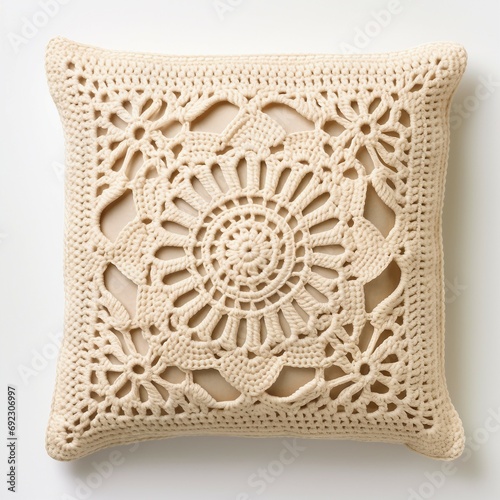 Crocheted Pillow isolated on white