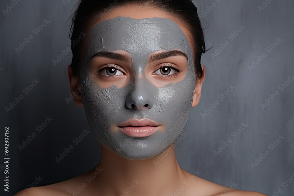 A young and attractive girl with a mask on her face and bare shoulders looks at the camera. Close-up. A young and attractive girl with a mask on her face and bare shoulders looks at the camera. Close-up.